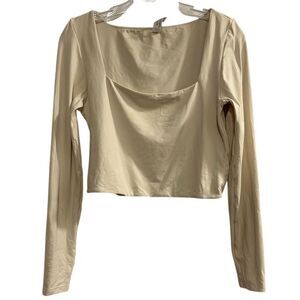 90 Degree by Reflex Women's Yellow‎ Cropped Square Neck Blouse Size L
